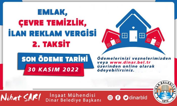 Emlak ve Çevre Temizlik Vergisi 2.taksit ödemelerinde son gün 