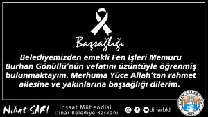 Belediye Başkanımız Nihat Sarı’dan Başsağlığı Mesajı