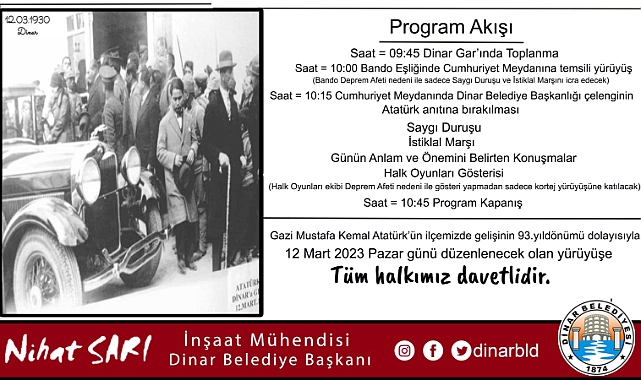 Mustafa Kemal Atatürk’ün ilçemize gelişinin 93.yıldönümü programı  
