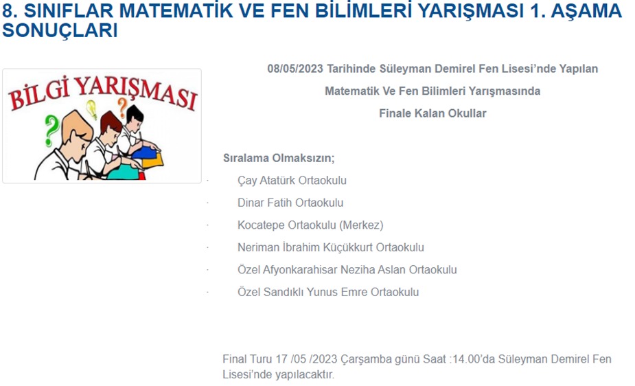 FATİH ORTAOKULU FEN – MATEMATİK BİLGİ YARIŞMASINDA FİNALDE 2 15934953791683804389