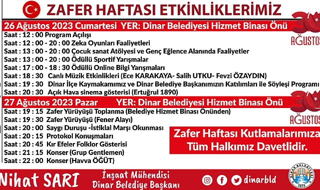 İLÇEMİZDE ZAFER BAYRAMI’NI COŞKUYLA KUTLAYACAĞIZ