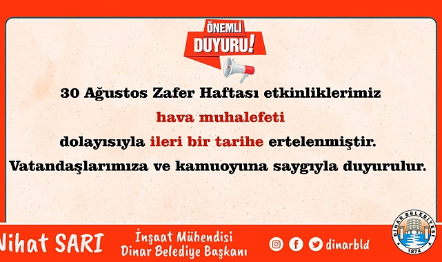 Zafer Haftası etkinliklerimiz ertelendi