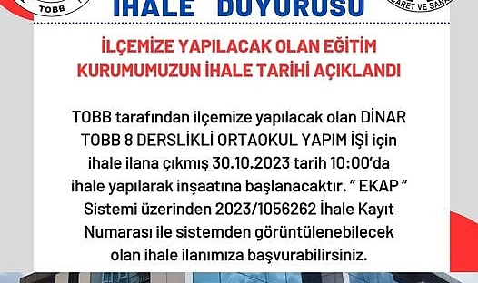 İLÇEMİZE YAPILACAK OLAN EĞİTİM KURUMUMUZUN İHALE İLANIDIR