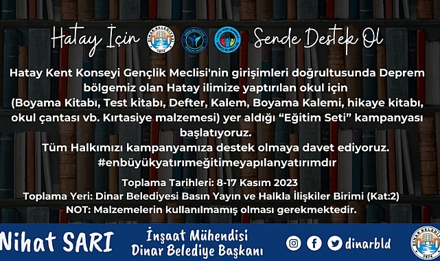 Hatay ilimize Eğitim Seti Desteği Kampanyası başlatıyoruz